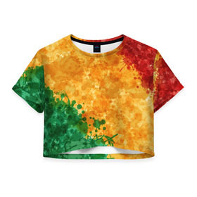 Женская футболка 3D укороченная с принтом Reggae в Белгороде, 100% полиэстер | круглая горловина, длина футболки до линии талии, рукава с отворотами | бразилия | растоман | регги | хиппи