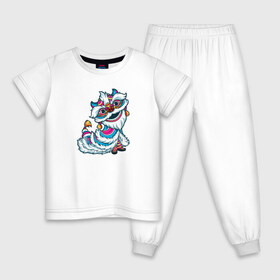 Детская пижама хлопок с принтом Танец льва (Китай) в Белгороде, 100% хлопок |  брюки и футболка прямого кроя, без карманов, на брюках мягкая резинка на поясе и по низу штанин
 | дракон | красный | лев | национальный | танец