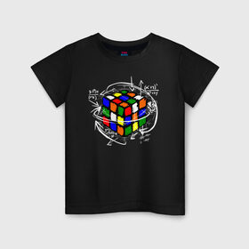 Детская футболка хлопок с принтом Кубик Рубика в Белгороде, 100% хлопок | круглый вырез горловины, полуприлегающий силуэт, длина до линии бедер | mathematica | магия. формулы | математик | математика | наука | технарь
