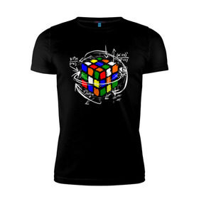 Мужская футболка премиум с принтом Кубик Рубика в Белгороде, 92% хлопок, 8% лайкра | приталенный силуэт, круглый вырез ворота, длина до линии бедра, короткий рукав | mathematica | магия. формулы | математик | математика | наука | технарь