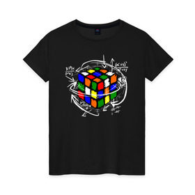 Женская футболка хлопок с принтом Кубик Рубика в Белгороде, 100% хлопок | прямой крой, круглый вырез горловины, длина до линии бедер, слегка спущенное плечо | Тематика изображения на принте: mathematica | магия. формулы | математик | математика | наука | технарь