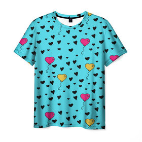 Мужская футболка 3D с принтом Воздушные шарики в Белгороде, 100% полиэфир | прямой крой, круглый вырез горловины, длина до линии бедер | heart | love | pattern | valentines day | воздушный шар | день влюбленных | день святого валентина | любовь | паттерн | сердечки | сердце | текстура