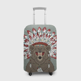 Чехол для чемодана 3D с принтом Медведь индеец в Белгороде, 86% полиэфир, 14% спандекс | двустороннее нанесение принта, прорези для ручек и колес | animal | bear | braids | feathers | in | взгляд | голова | графика | дикий | животное | индеец | ирокез | картинка | косы | красивый | крутой | лучший | медведь | мода | модный | молодёжная | орнамент | перья | природа
