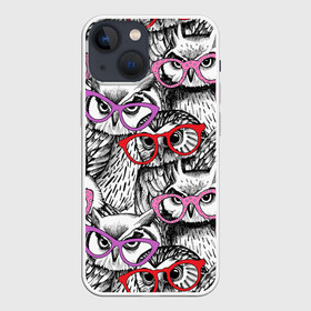 Чехол для iPhone 13 mini с принтом Совы в Белгороде,  |  | birds | li | night | owls | predators | red | белый | взгляд | горошек | графика | картинка | красивый | красный | крутой | лучший | мода | модный | молодёжная | ночные | очки | птицы | рисунок | розовый | сила | сиреневый