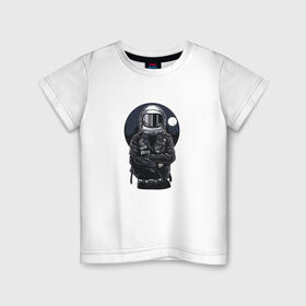 Детская футболка хлопок с принтом Biker Astronaut в Белгороде, 100% хлопок | круглый вырез горловины, полуприлегающий силуэт, длина до линии бедер | астронавт | байкер | вселенная | звезды | космонавт | космос | косуха | крутой | луна | наса | рок | шлем