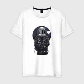 Мужская футболка хлопок с принтом Biker Astronaut в Белгороде, 100% хлопок | прямой крой, круглый вырез горловины, длина до линии бедер, слегка спущенное плечо. | Тематика изображения на принте: астронавт | байкер | вселенная | звезды | космонавт | космос | косуха | крутой | луна | наса | рок | шлем