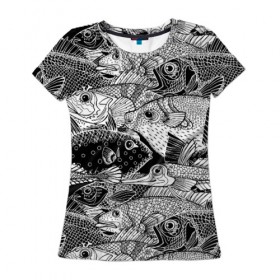 Женская футболка 3D с принтом Рыбы в Белгороде, 100% полиэфир ( синтетическое хлопкоподобное полотно) | прямой крой, круглый вырез горловины, длина до линии бедер | beautiful | best | cool | depth | fashio | fish | graphics | pattern | picture | trendy | underwater | water | world | youth | белый | вода | глубина | графика | картинка | красивый | крутой | лучший | мир | мода | модный | молодёжная | подводный | рисуно