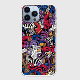 Чехол для iPhone 13 Pro Max с принтом Music collage в Белгороде,  |  | collage | instruments | music | musical | not | волны | гитары | графика | звёзды | инструменты | искусство | картинка | клавиши | коллаж | колонки | крутой | лучший | микрофоны | мода | модный | молодёжная | музыка