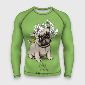 Мужской рашгард 3D с принтом My little hippie в Белгороде,  |  | breed | dog | hippie | kid | little | my | pug | puppy | wreath | венок | графика | зелёный | картинка | красивый | крутой | лучший | маленький | малыш | мода | модный | мой | молодёжная | мопс | порода | рисунок | ромашки | собака