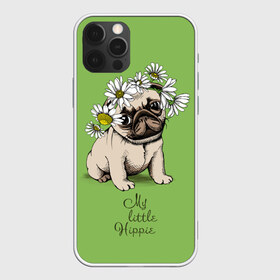 Чехол для iPhone 12 Pro Max с принтом My little hippie в Белгороде, Силикон |  | breed | dog | hippie | kid | little | my | pug | puppy | wreath | венок | графика | зелёный | картинка | красивый | крутой | лучший | маленький | малыш | мода | модный | мой | молодёжная | мопс | порода | рисунок | ромашки | собака