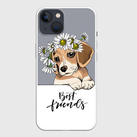 Чехол для iPhone 13 с принтом Best friend в Белгороде,  |  | backgroun | best | breed | daisies | dog | flowers | friend | green | kid | puppy | wreath | венок | графика | друг | зелёный | картинка | красивый | крутой | лучший | малыш | мода | модный | молодёжная | порода | рисунок | ромашки | собака