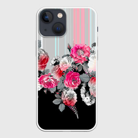 Чехол для iPhone 13 mini с принтом Розы в Белгороде,  |  | branches | flora | flowers | leaves | ornament | patterns | ветки | графика | искусство | картинка | красивый | крутой | листья | мода | модный | молодёжная | орнамент | полосатый | рисунок | розы | рукоделие | стиль