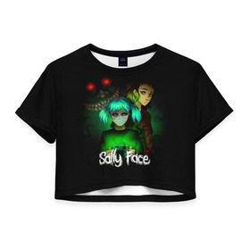 Женская футболка 3D укороченная с принтом Sally Face в Белгороде, 100% полиэстер | круглая горловина, длина футболки до линии талии, рукава с отворотами | blue | diane | face | fisher | gizmo | henry | johnson | killer | larry | sally | генри | гизмо | джонсон | диана | ларри | лицо | салли | фейс | фишер