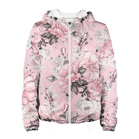 Женская куртка 3D с принтом Розовые розы в Белгороде, ткань верха — 100% полиэстер, подклад — флис | прямой крой, подол и капюшон оформлены резинкой с фиксаторами, два кармана без застежек по бокам, один большой потайной карман на груди. Карман на груди застегивается на липучку | bouquets | color | gray | leave | lowers | ornament | patterns | pink | roses | букеты | графика | искусство | картинка | красивый | крутой | листья | мода | модный | молодёжная | орнамент | рисунок | розовые | розы | рукоделие | серый