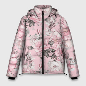 Мужская зимняя куртка 3D с принтом Розовые розы в Белгороде, верх — 100% полиэстер; подкладка — 100% полиэстер; утеплитель — 100% полиэстер | длина ниже бедра, свободный силуэт Оверсайз. Есть воротник-стойка, отстегивающийся капюшон и ветрозащитная планка. 

Боковые карманы с листочкой на кнопках и внутренний карман на молнии. | bouquets | color | gray | leave | lowers | ornament | patterns | pink | roses | букеты | графика | искусство | картинка | красивый | крутой | листья | мода | модный | молодёжная | орнамент | рисунок | розовые | розы | рукоделие | серый