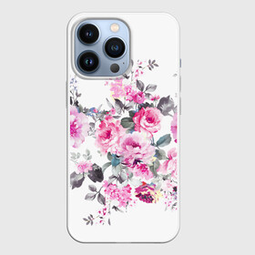 Чехол для iPhone 13 Pro с принтом Розовые розы в Белгороде,  |  | bouquets | color | gray | leave | lowers | ornament | patterns | pink | roses | букеты | графика | искусство | картинка | красивый | крутой | листья | мода | модный | молодёжная | орнамент | рисунок | розовые | розы | рукоделие | серый