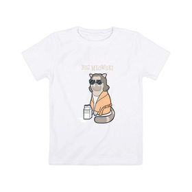 Детская футболка хлопок с принтом Big Meowski в Белгороде, 100% хлопок | круглый вырез горловины, полуприлегающий силуэт, длина до линии бедер | большой лебовски | боулинг | дюдя | кино | комедия | кот | котейка | котенок | котэ | кошка | молоко | хиппи | чувак | юмор