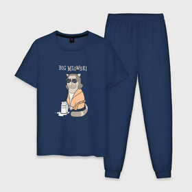 Мужская пижама хлопок с принтом Big Meowski в Белгороде, 100% хлопок | брюки и футболка прямого кроя, без карманов, на брюках мягкая резинка на поясе и по низу штанин
 | большой лебовски | боулинг | дюдя | кино | комедия | кот | котейка | котенок | котэ | кошка | молоко | хиппи | чувак | юмор