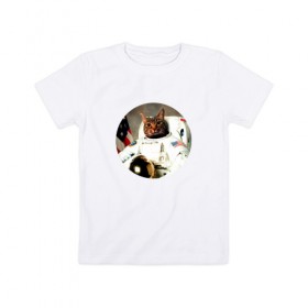 Детская футболка хлопок с принтом Cat Astronaut в Белгороде, 100% хлопок | круглый вырез горловины, полуприлегающий силуэт, длина до линии бедер | 
