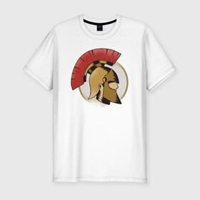 Мужская футболка хлопок Slim с принтом Спартанец в Белгороде, 92% хлопок, 8% лайкра | приталенный силуэт, круглый вырез ворота, длина до линии бедра, короткий рукав | спарта | спартанец | спартанский шлем | спартанцы | шлем