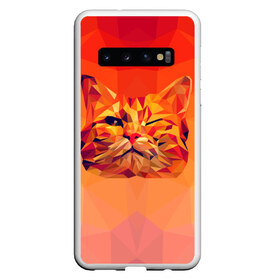 Чехол для Samsung Galaxy S10 с принтом Подмигивающий кот (Low Poly) в Белгороде, Силикон | Область печати: задняя сторона чехла, без боковых панелей | Тематика изображения на принте: cat | fox | kitty | low | lowpoly | poly | веселая | геометрия | грозовой кошак | желтая | кот | котейка | котофей | кошак | лиса | любителям кошек | низкополигональный | позитив | прикольная | рисунок | рыжая | узор