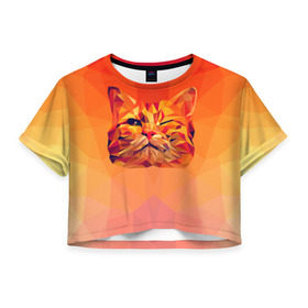 Женская футболка 3D укороченная с принтом Подмигивающий кот (Low Poly) в Белгороде, 100% полиэстер | круглая горловина, длина футболки до линии талии, рукава с отворотами | Тематика изображения на принте: cat | fox | kitty | low | lowpoly | poly | веселая | геометрия | грозовой кошак | желтая | кот | котейка | котофей | кошак | лиса | любителям кошек | низкополигональный | позитив | прикольная | рисунок | рыжая | узор