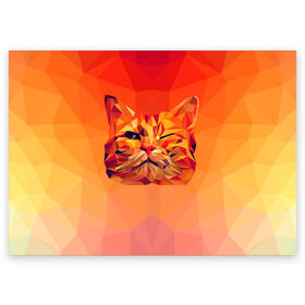 Поздравительная открытка с принтом Подмигивающий кот (Low Poly) в Белгороде, 100% бумага | плотность бумаги 280 г/м2, матовая, на обратной стороне линовка и место для марки
 | Тематика изображения на принте: cat | fox | kitty | low | lowpoly | poly | веселая | геометрия | грозовой кошак | желтая | кот | котейка | котофей | кошак | лиса | любителям кошек | низкополигональный | позитив | прикольная | рисунок | рыжая | узор