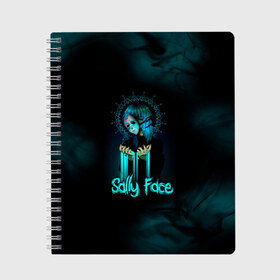 Тетрадь с принтом Sally Face в Белгороде, 100% бумага | 48 листов, плотность листов — 60 г/м2, плотность картонной обложки — 250 г/м2. Листы скреплены сбоку удобной пружинной спиралью. Уголки страниц и обложки скругленные. Цвет линий — светло-серый
 | sally face | гизмо | девид | девочка | игра | лари | ларри | мальчик | маска | мрачная | на лице | пых | с протезом | сал | сали | салли | салли фейс | фейс | фэйс | эддисон | эшли