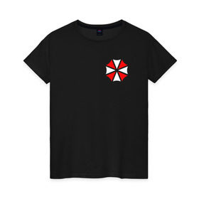 Женская футболка хлопок с принтом UMBRELLA CORP (НА СПИНЕ) в Белгороде, 100% хлопок | прямой крой, круглый вырез горловины, длина до линии бедер, слегка спущенное плечо | ada wong | biohazard | game | gamer | leon | logo | mistic | raccoon city | re2 | resident evil 2 | rpd | stars | umbrella | ада вонг | амбрелла | зомби | игра | мистика | ужасы
