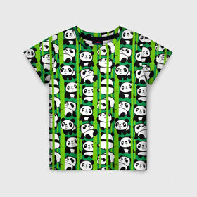 Детская футболка 3D с принтом Медведи панда в Белгороде, 100% гипоаллергенный полиэфир | прямой крой, круглый вырез горловины, длина до линии бедер, чуть спущенное плечо, ткань немного тянется | animals | bamboo | bears | branches | funny | panda | trees | аниме | бамбук | весёлые | ветки | графика | деревья | животные | зелёный | искусство | картинка | красивый | крутой | малыши | медведи | мода | модный | молодёжная