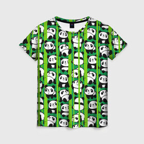 Женская футболка 3D с принтом Медведи панда в Белгороде, 100% полиэфир ( синтетическое хлопкоподобное полотно) | прямой крой, круглый вырез горловины, длина до линии бедер | animals | bamboo | bears | branches | funny | panda | trees | аниме | бамбук | весёлые | ветки | графика | деревья | животные | зелёный | искусство | картинка | красивый | крутой | малыши | медведи | мода | модный | молодёжная