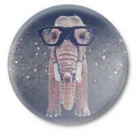 Значок с принтом Слон в очках в Белгороде,  металл | круглая форма, металлическая застежка в виде булавки | 