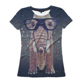 Женская футболка 3D с принтом Слон в очках в Белгороде, 100% полиэфир ( синтетическое хлопкоподобное полотно) | прямой крой, круглый вырез горловины, длина до линии бедер | 