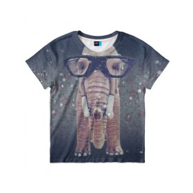 Детская футболка 3D с принтом Слон в очках в Белгороде, 100% гипоаллергенный полиэфир | прямой крой, круглый вырез горловины, длина до линии бедер, чуть спущенное плечо, ткань немного тянется | Тематика изображения на принте: 