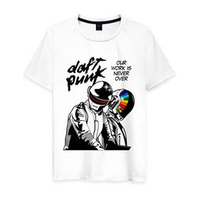 Мужская футболка хлопок с принтом Daft Punk в Белгороде, 100% хлопок | прямой крой, круглый вырез горловины, длина до линии бедер, слегка спущенное плечо. | daft punk | electronic | house | human | music | robot | дафт панк | музыка | синти поп | хаус | электроника