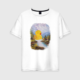 Женская футболка хлопок Oversize с принтом Уточка в Белгороде, 100% хлопок | свободный крой, круглый ворот, спущенный рукав, длина до линии бедер
 | ванна | водопад | горы | домик | красота | лес | озеро | океан | пейзаж | природа | утка | утя