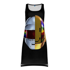 Платье-майка 3D с принтом Daft Punk в Белгороде, 100% полиэстер | полуприлегающий силуэт, широкие бретели, круглый вырез горловины, удлиненный подол сзади. | daft punk | electronic | house | human | music | robot | дафт панк | музыка | синти поп | хаус | электроника