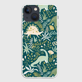 Чехол для iPhone 13 mini с принтом Динозавры в Белгороде,  |  | ancient | animals | ar | branches | creativity | dinosaurs | flowers | green | plants | ветки | графика | динозавры | древние | животные | зелёные | искусство | картинка | красивый | крутой | мода | модный | молодёжная | растения