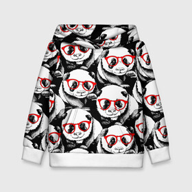 Детская толстовка 3D с принтом Панды в красных очках в Белгороде, 100% полиэстер | двухслойный капюшон со шнурком для регулировки, мягкие манжеты на рукавах и по низу толстовки, спереди карман-кенгуру с мягким внутренним слоем | Тематика изображения на принте: animals | bears | funny | head | muzzl | pandas | red | весёлые | взгляд | голова | графика | животные | искусство | картинка | красивый | красные | крутой | медведи | мода | модный | молодёжная | очки | панды | рисунок