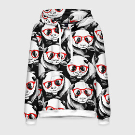 Мужская толстовка 3D с принтом Панды в красных очках в Белгороде, 100% полиэстер | двухслойный капюшон со шнурком для регулировки, мягкие манжеты на рукавах и по низу толстовки, спереди карман-кенгуру с мягким внутренним слоем. | animals | bears | funny | head | muzzl | pandas | red | весёлые | взгляд | голова | графика | животные | искусство | картинка | красивый | красные | крутой | медведи | мода | модный | молодёжная | очки | панды | рисунок