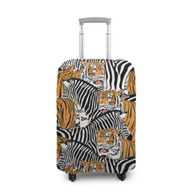 Чехол для чемодана 3D с принтом Тигры и зебры в Белгороде, 86% полиэфир, 14% спандекс | двустороннее нанесение принта, прорези для ручек и колес | black | orange | stri | white | абстракция | африка | белая | графика | животное | зебры | искусство | картинка | коллаж | красивый | крутой | лошадь | мода | модный | молодёжная | оранжевая | полосы | рисунок