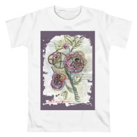 Мужская футболка хлопок с принтом Механический цветок в Белгороде, 100% хлопок | прямой крой, круглый вырез горловины, длина до линии бедер, слегка спущенное плечо. | Тематика изображения на принте: steampunk | механика | ретро | рисунок | стимпанк | цветы