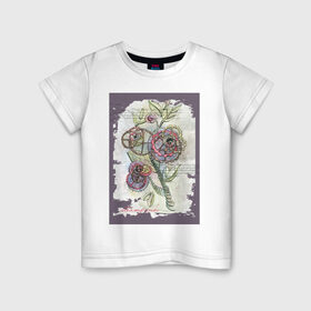 Детская футболка хлопок с принтом Механический цветок в Белгороде, 100% хлопок | круглый вырез горловины, полуприлегающий силуэт, длина до линии бедер | steampunk | механика | ретро | рисунок | стимпанк | цветы