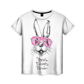 Женская футболка 3D с принтом Best Friends Forever в Белгороде, 100% полиэфир ( синтетическое хлопкоподобное полотно) | прямой крой, круглый вырез горловины, длина до линии бедер | animal | best friends | forever | hare | hearts | love | rabbit | белый | графика | друзья | животное | заяц | искусство | картинка | кролик | крутой | лучшие | лучший | любоввь | модный | навсегда | очки | полосатые | рисунок