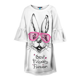 Детское платье 3D с принтом Best Friends Forever в Белгороде, 100% полиэстер | прямой силуэт, чуть расширенный к низу. Круглая горловина, на рукавах — воланы | animal | best friends | forever | hare | hearts | love | rabbit | белый | графика | друзья | животное | заяц | искусство | картинка | кролик | крутой | лучшие | лучший | любоввь | модный | навсегда | очки | полосатые | рисунок