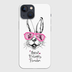 Чехол для iPhone 13 mini с принтом Best Friends Forever в Белгороде,  |  | animal | best friends | forever | hare | hearts | love | rabbit | белый | графика | друзья | животное | заяц | искусство | картинка | кролик | крутой | лучшие | лучший | любоввь | модный | навсегда | очки | полосатые | рисунок