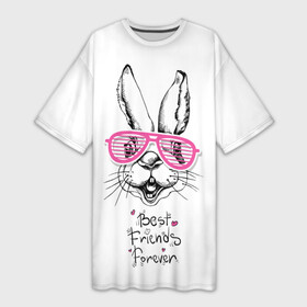 Платье-футболка 3D с принтом Best Friends Forever в Белгороде,  |  | animal | best friends | forever | hare | hearts | love | rabbit | белый | графика | друзья | животное | заяц | искусство | картинка | кролик | крутой | лучшие | лучший | любоввь | модный | навсегда | очки | полосатые | рисунок