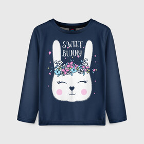 Детский лонгслив 3D с принтом Sweet bunny в Белгороде, 100% полиэстер | длинные рукава, круглый вырез горловины, полуприлегающий силуэт
 | art | creat | drawing | graphics | picture | белый | влюбленный | графика | день святого валентина | заяц | зеленый | искусство | картинка | кролик | крутой | лучший | любовь | модный | подарок | праздник | пушистый