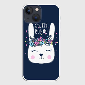 Чехол для iPhone 13 mini с принтом Sweet bunny в Белгороде,  |  | art | creat | drawing | graphics | picture | белый | влюбленный | графика | день святого валентина | заяц | зеленый | искусство | картинка | кролик | крутой | лучший | любовь | модный | подарок | праздник | пушистый