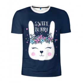 Мужская футболка 3D спортивная с принтом Sweet bunny в Белгороде, 100% полиэстер с улучшенными характеристиками | приталенный силуэт, круглая горловина, широкие плечи, сужается к линии бедра | art | creat | drawing | graphics | picture | белый | влюбленный | графика | день святого валентина | заяц | зеленый | искусство | картинка | кролик | крутой | лучший | любовь | модный | подарок | праздник | пушистый